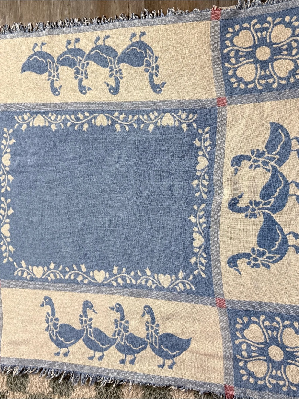 VTG Duck Goose Tapestry Blanket Woven Throw Blanket Blue Pink Cottage Core - Picture 5 of 7